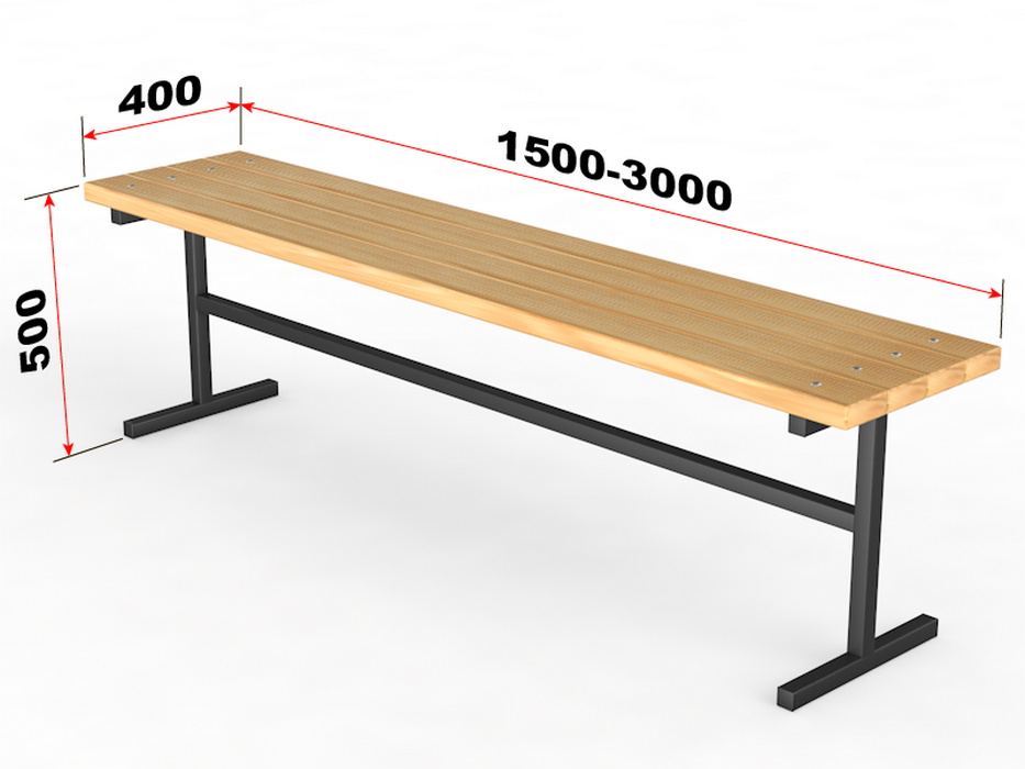 Уличная скамейка без спинки Glav Тавр, длина 2500 мм 14.6.100-2500 933_700