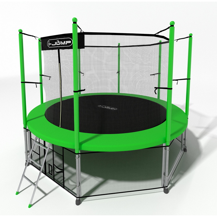 Батут i-Jump Classic 14FT 427 см с нижней сетью и лестницей зеленый 700_700